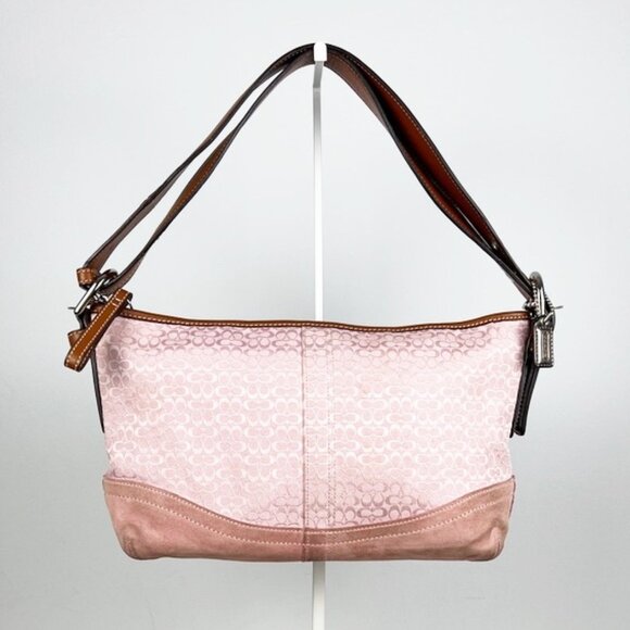 Coach Y2K Baby Pink Signature Monogram Suede Jacquard Hobo Shoulder Bag F10945 - Picture 1 of 16
